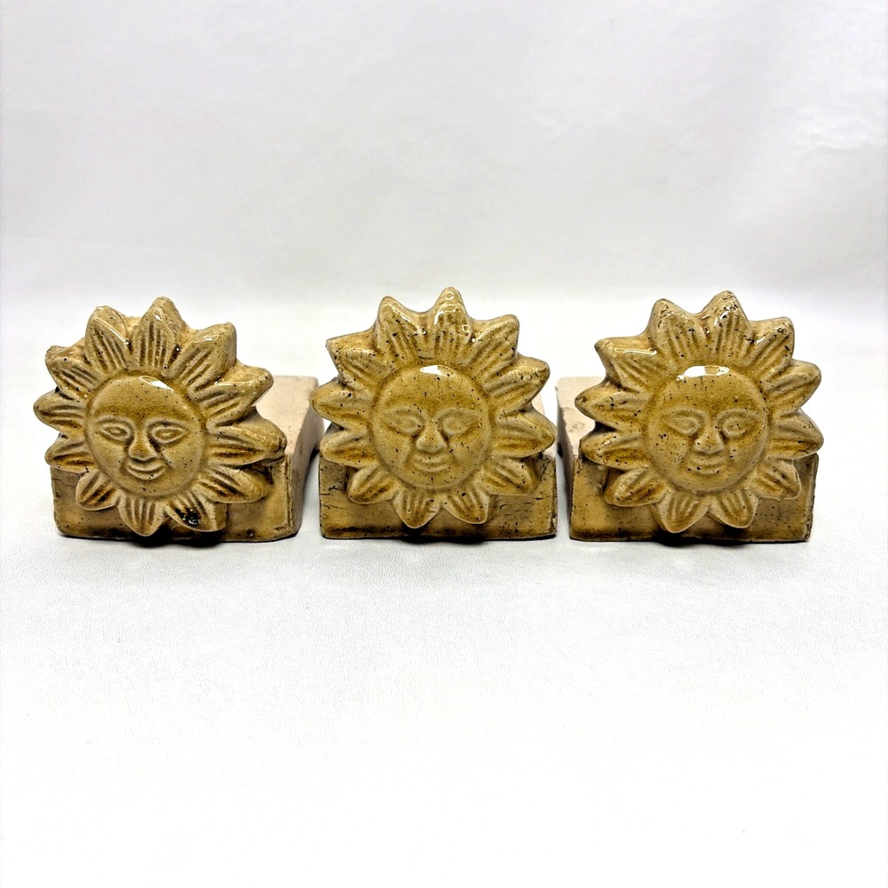 Sunflower Set Of 3 Shaped Ceramic Glazed Candle Holders Risers Farmhouse Country